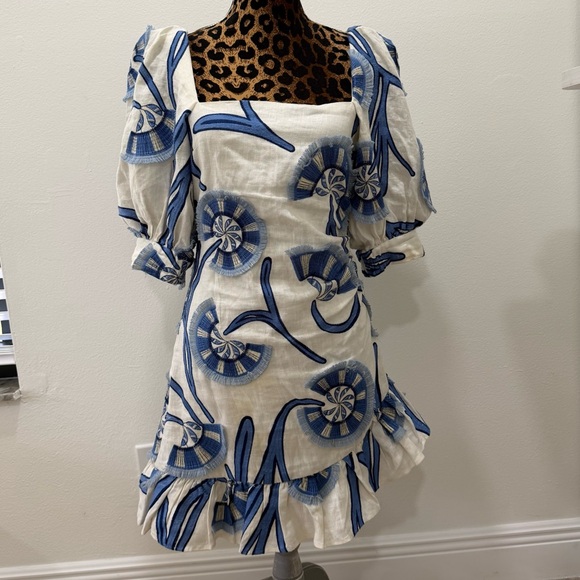Alexis Dresses & Skirts - Alexis Women's San Paolo Embroidered Linen Mini Dress In Blue Sz M